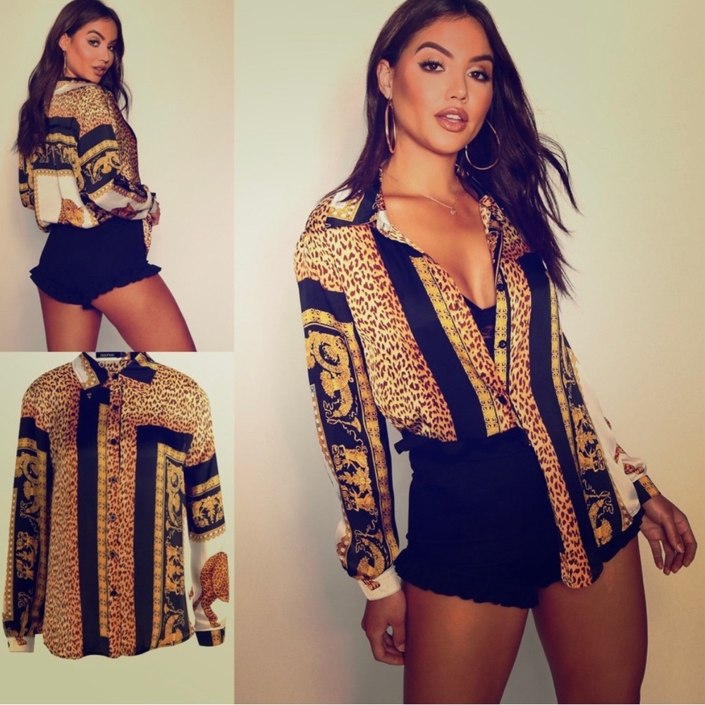 Leopard print blouse with collar